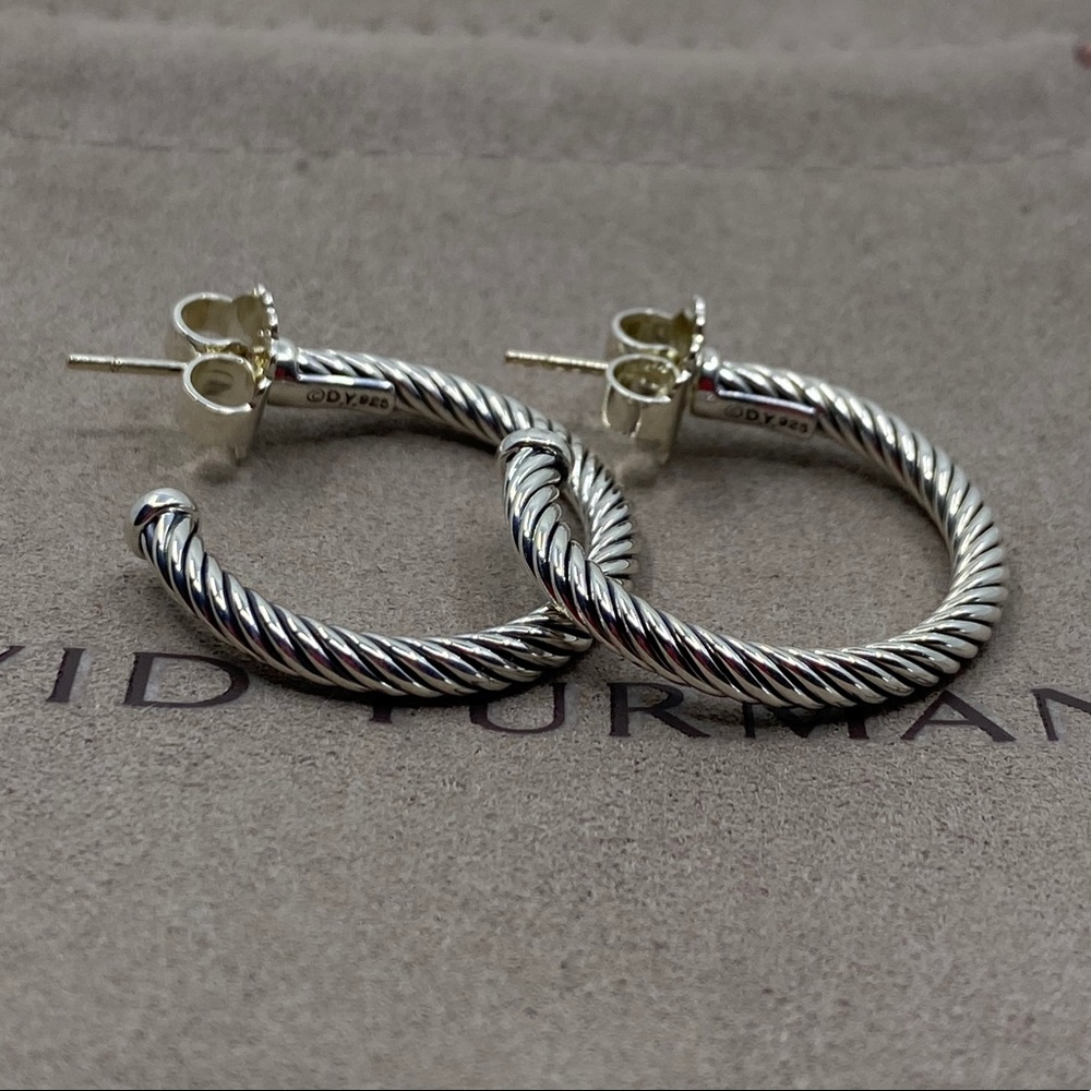 David Yurman  Silver Cable Hoop Earrings1"